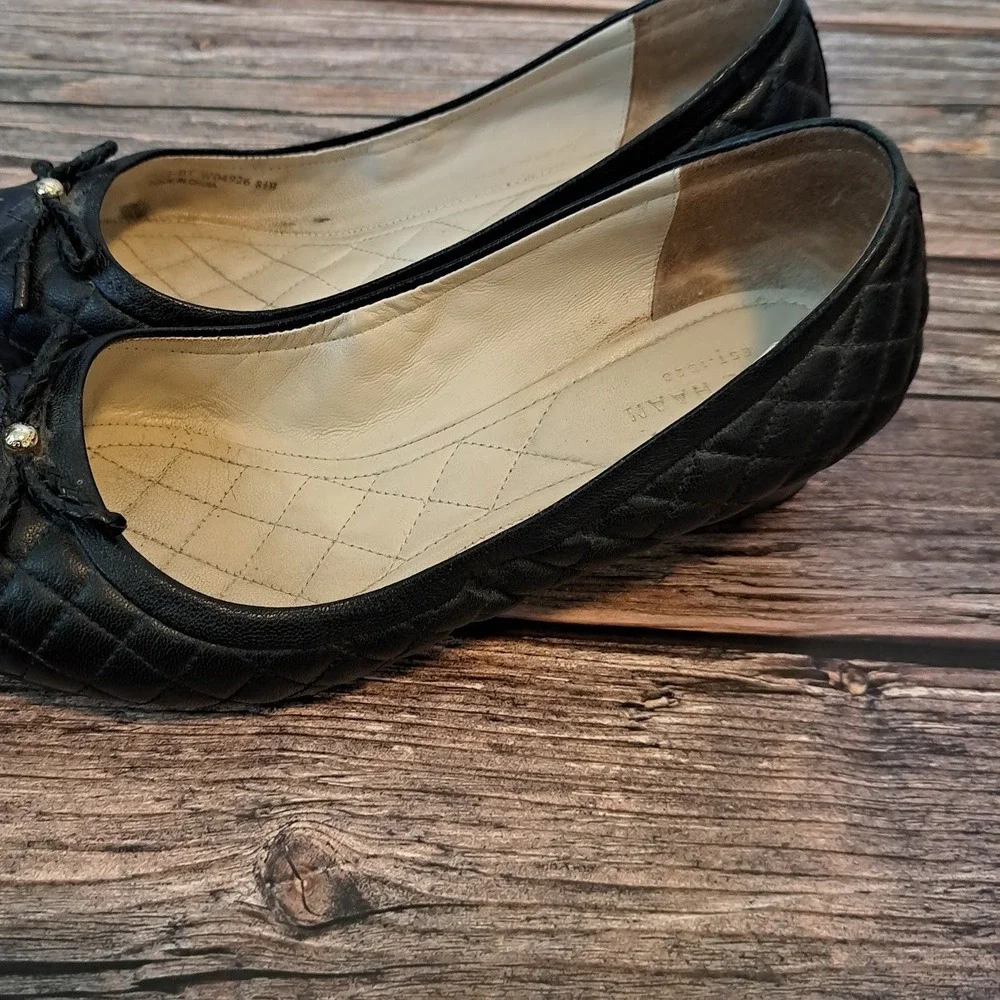 Cole Haan Black Quilted Leather Wedge Heels Braided Bow WOMens 8.5B